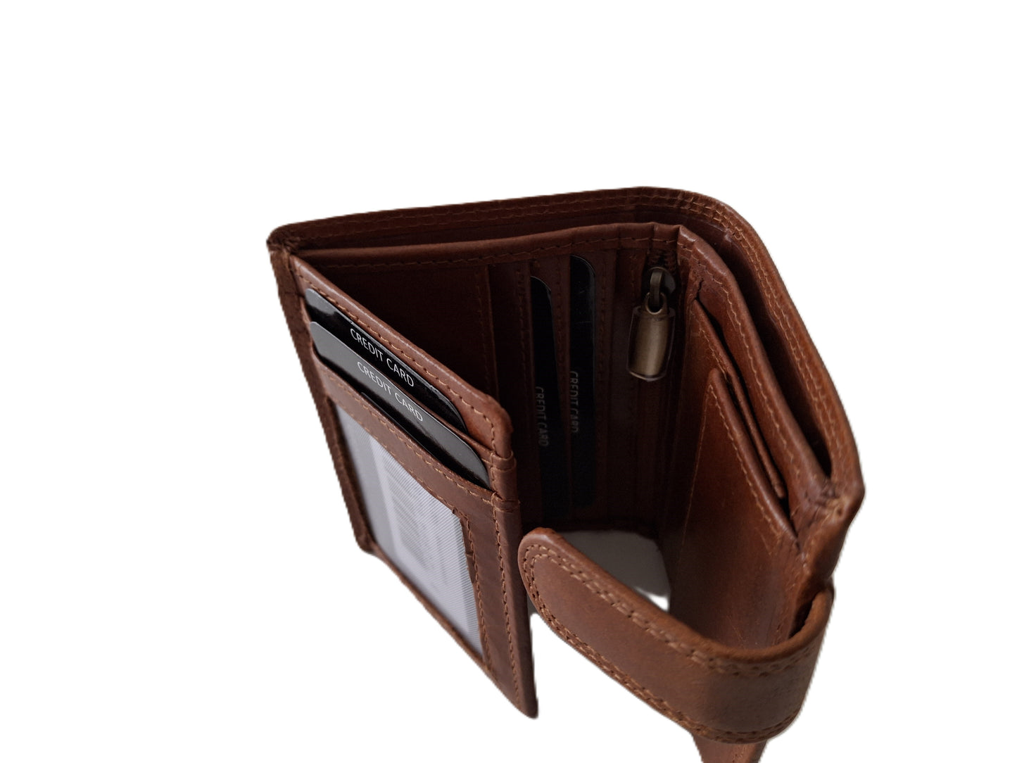 Luxe kleine billfold afsluitbaar /geheel lederen  heren portemonnee / 100 Crunch Cognac