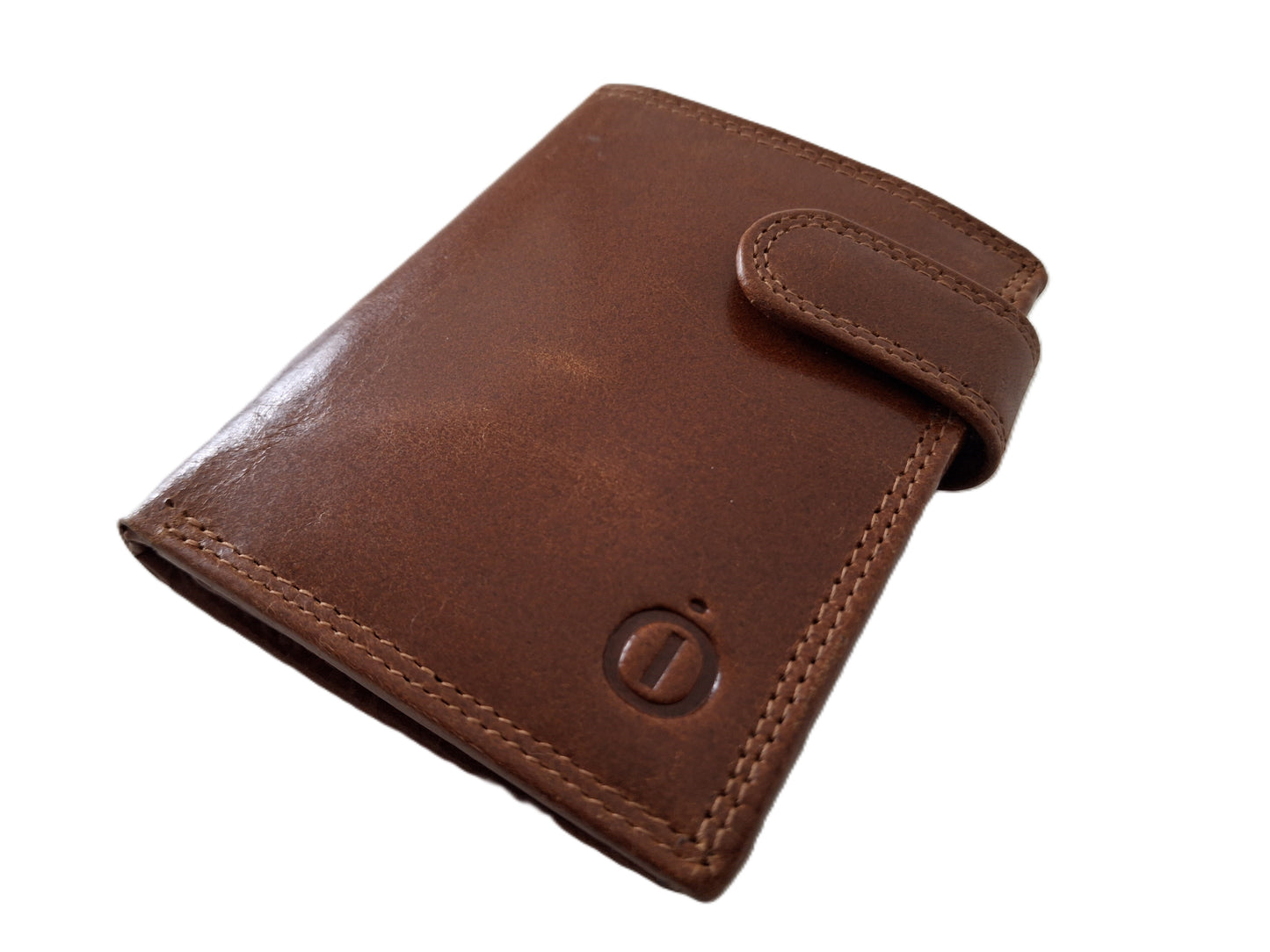 Luxe kleine billfold afsluitbaar /geheel lederen  heren portemonnee / 100 Crunch Cognac