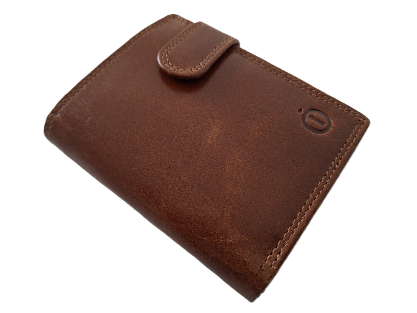 Luxe kleine billfold afsluitbaar /geheel lederen  heren portemonnee / 100 Crunch Cognac