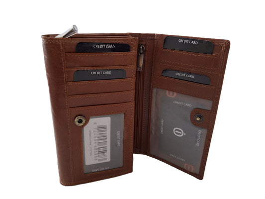 Luxe lange Overslagportemonnee / Ruime dames beurs /  extra pasjes / Skim veilig / 211 Crunch cognac