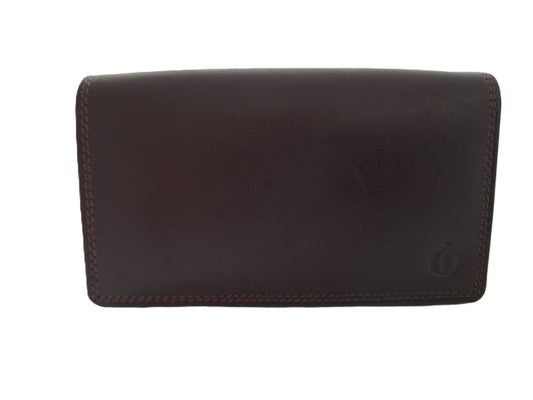 Oi LUXE "antiek" bruine leren Europortemonnee met soufflé / halflange harmonicaportemonnee voor dames / overslag beurs die dikker kan worden / skim veilig / donker bruin / 214Brown Crunch
