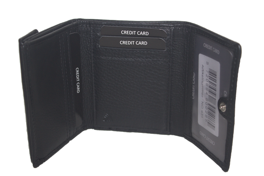 Oi zwart leren mini overslag beursje / compact portemonneetje voor dames of heren / compact drie-luik portemonneetje / kleine trifold portemonnee / RFID safe / zwart leer / 431