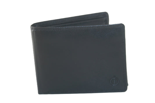 Luxe OI leren heren billfold / portemonnee laag model / anti skim / zwart 102 Crunch zwart