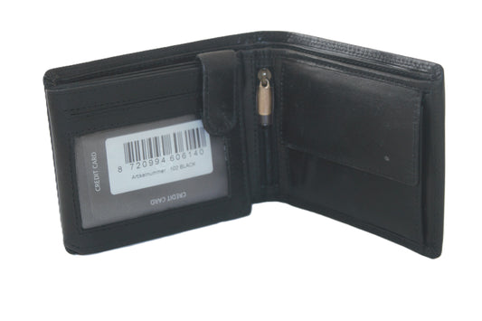 Luxe OI leren heren billfold / portemonnee laag model / anti skim / zwart 102 Crunch zwart