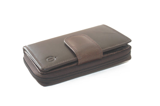 Luxe lederen ritsportemonnee / hoog model middel met rits / RFID safe 222 Crunch Bruin
