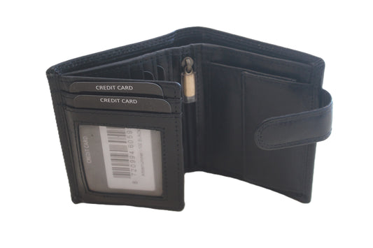 Luxe kleine billfold afsluitbaar /geheel lederen  heren portemonnee / 100 Crunch Zwart