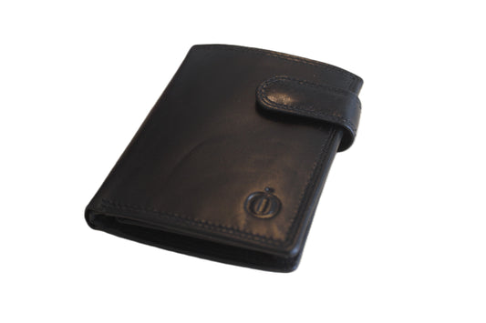 Luxe kleine billfold afsluitbaar /geheel lederen  heren portemonnee / 100 Crunch Zwart