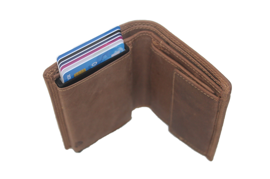 OI leren Billfold / gewone portemonnee met cardprotector/ pasjeshouder groot / anti skim 115H