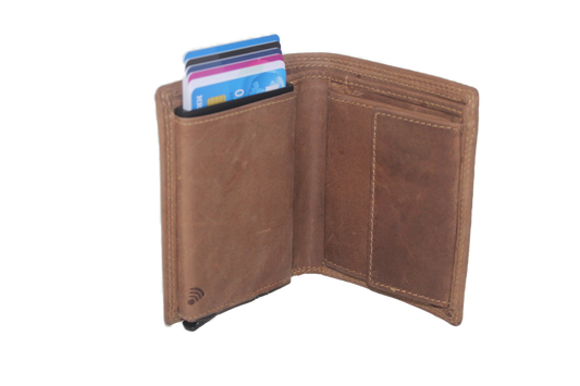 OI leren Billfold / gewone portemonnee met cardprotector/ pasjeshouder groot / anti skim 115H